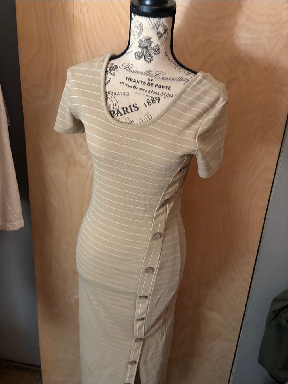 Primark Tan Striped Short-Sleeve Button-Front Maxi Dress
